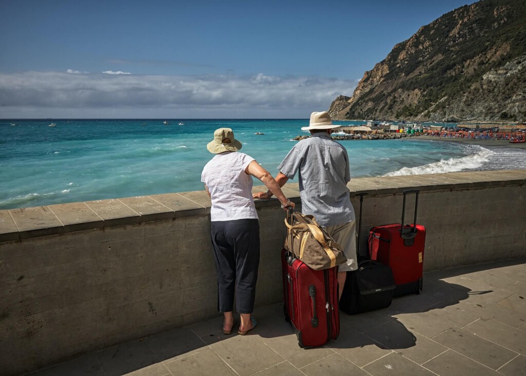 Retired couple overlooking beach